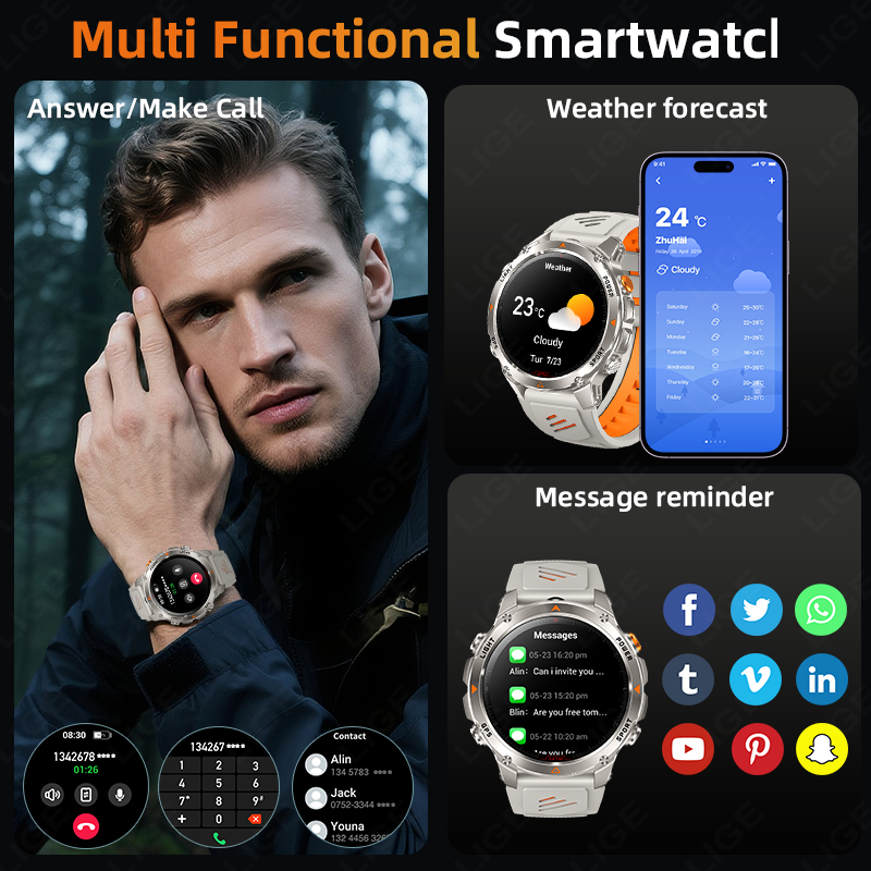 LIGE Jam Tangan Pintar GPS Tan - Watch Smart Smartwatch ulasan dan harga